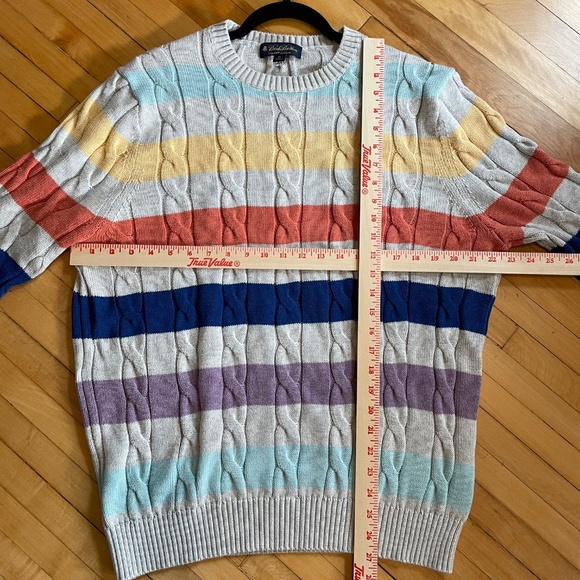 BROOKS BROTHERS Cable Knit Sweater Rugby Stripe Crewneck Cotton Preppy Unisex - Picture 7 of 9